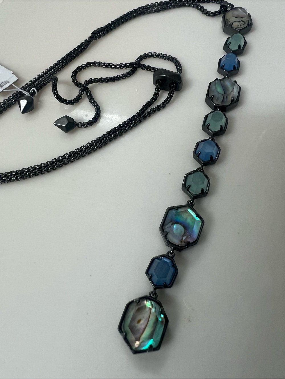 Kendra Scott NWT Darrel Gunmetal Abalone adjustable length necklace
